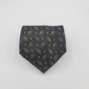 Mens Necktie Croft & Barrow Tie silk Green Black Size 57.5 By 4 In Vintage